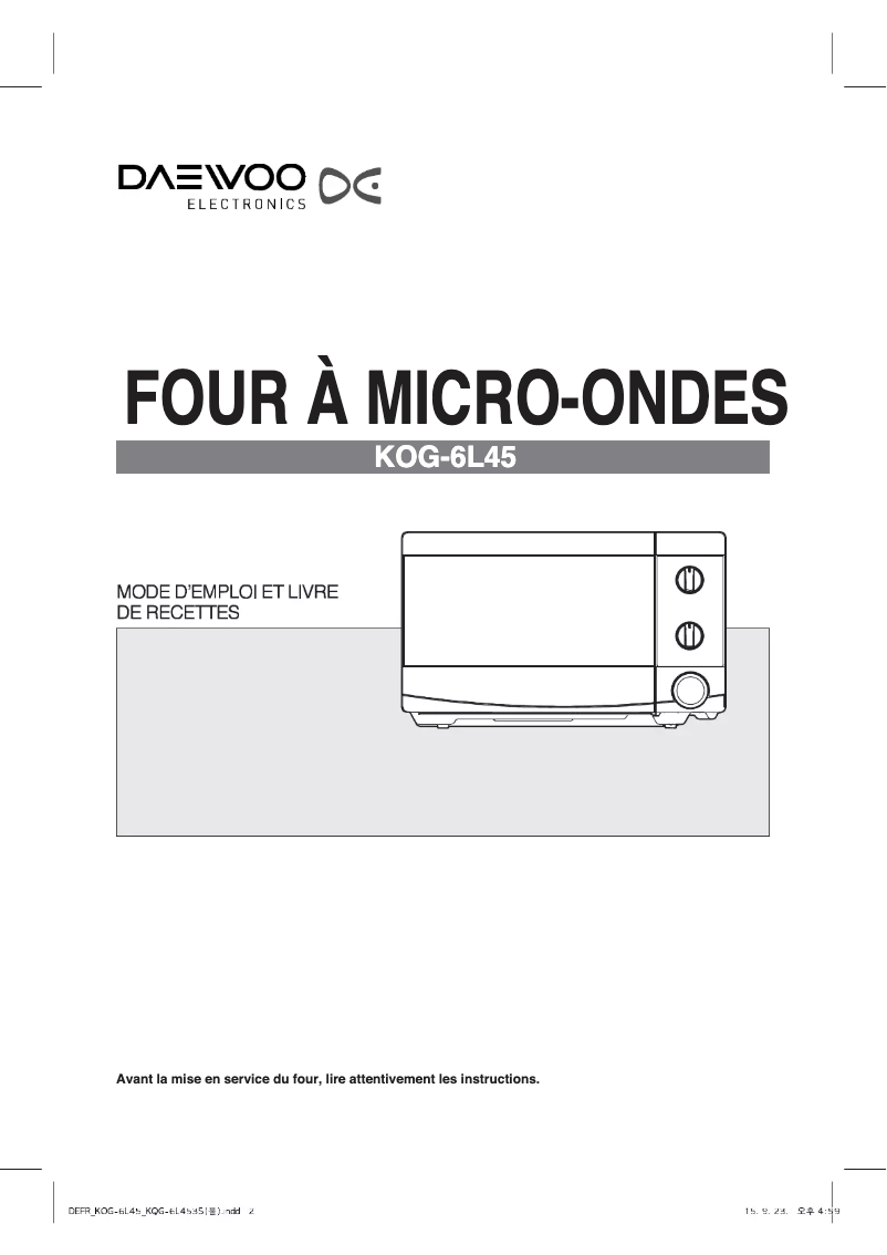 Page n°1 - Manuel utilisateur Daewoo KOG-6L45