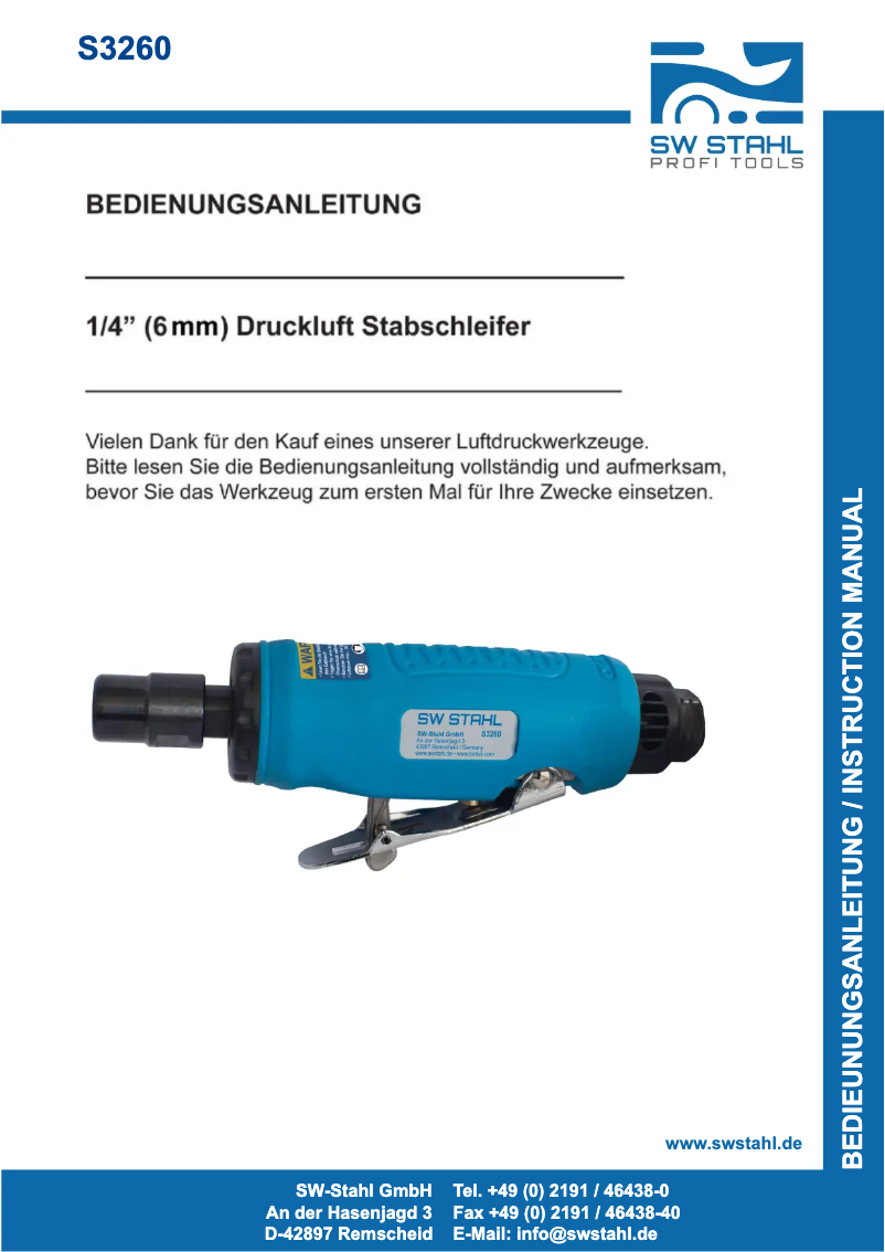Page n°1 - Manuel utilisateur SW-Stahl S3260
