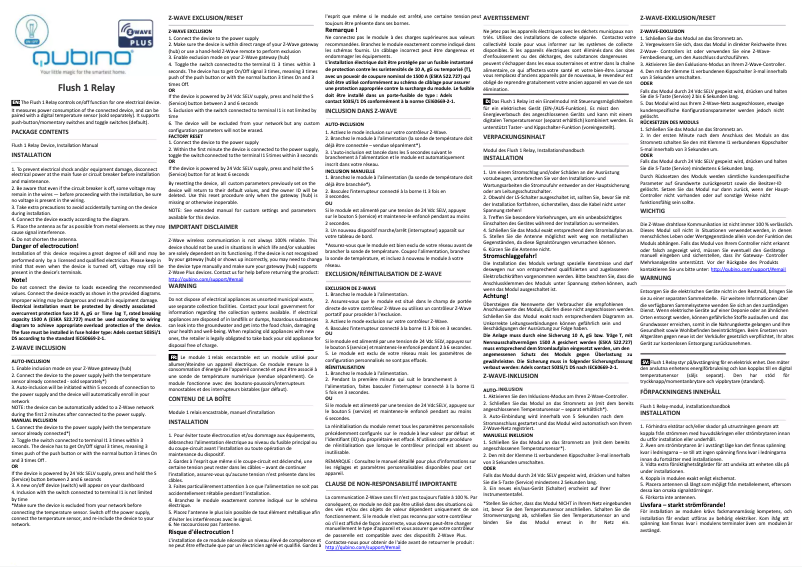 Page 1 de la notice Manuel utilisateur Qubino Flush 1 Relay