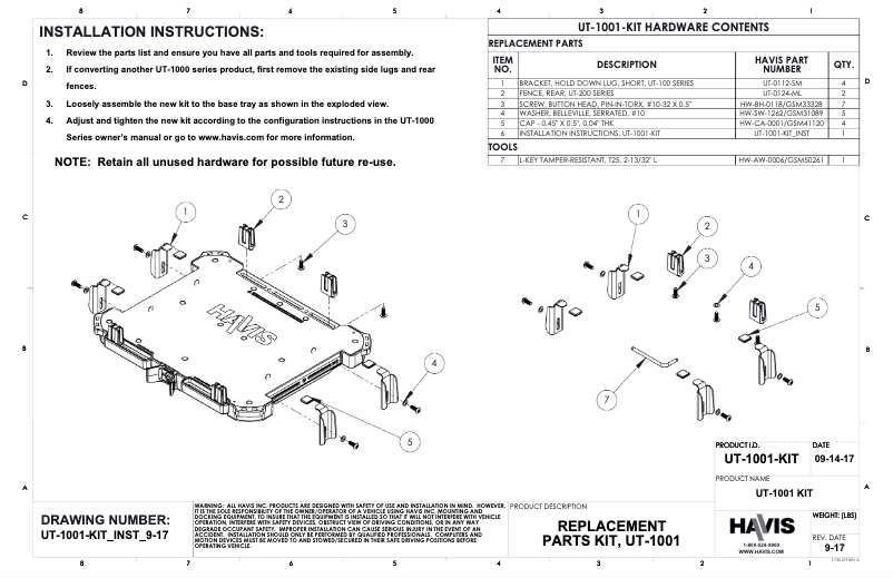 Page 1 de la notice Manuel utilisateur Havis UT-1001-KIT