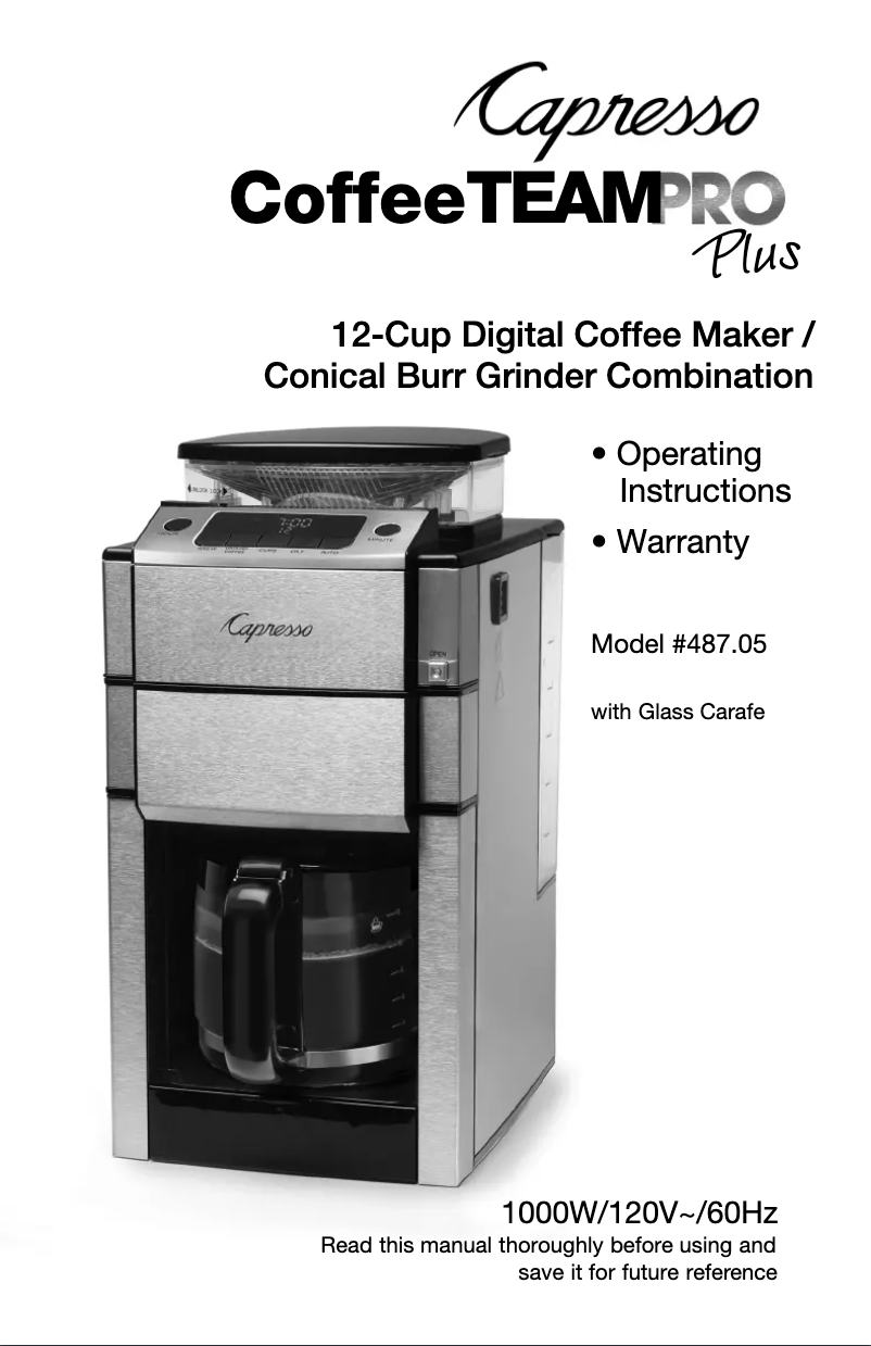 Page n°1 - Manuel utilisateur Capresso CoffeeTEAM PRO Plus 487.05