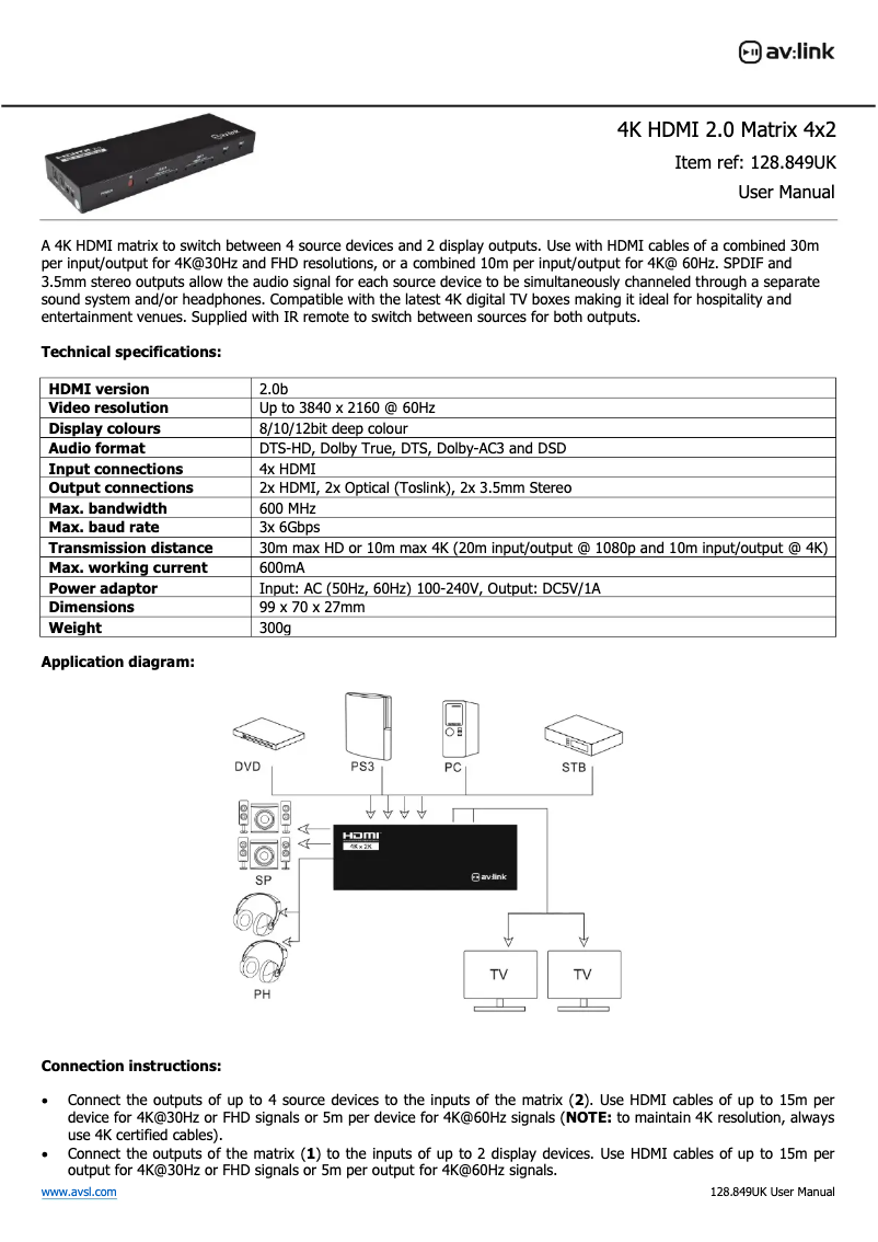 Page n°1 - Manuel utilisateur AV:link HDX42v2.0