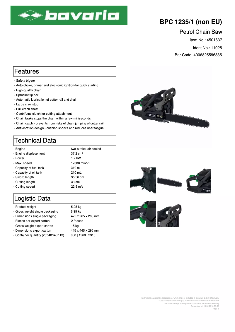 Página 1 del manual Ficha técnica Bavaria BPC 1235/1