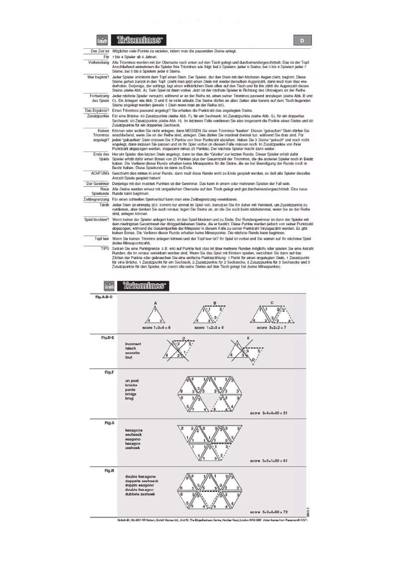 Page 1 de la notice Manuel utilisateur Goliath Triominos Challenge 50 Years