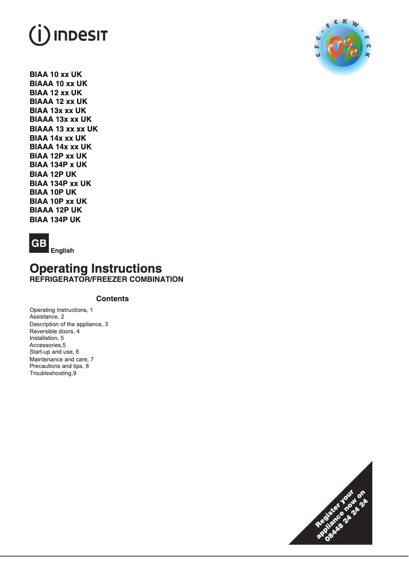 Page 1 de la notice Manuel utilisateur Indesit BIAA 12P UK