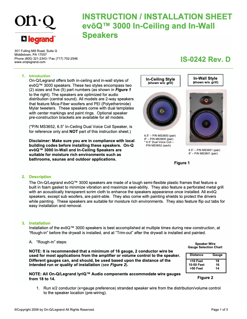 Page 1 de la notice Manuel utilisateur On-Q MS3801