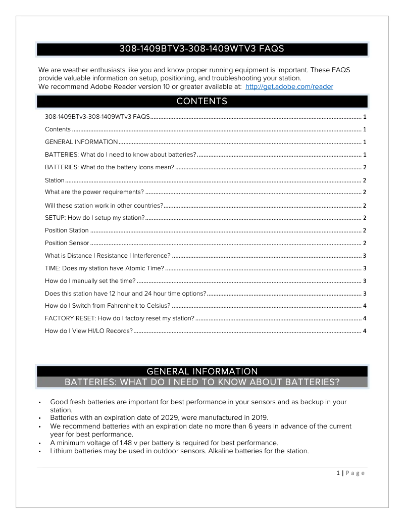 Image de la première page du manuel de l'appareil 308-1409WTV4