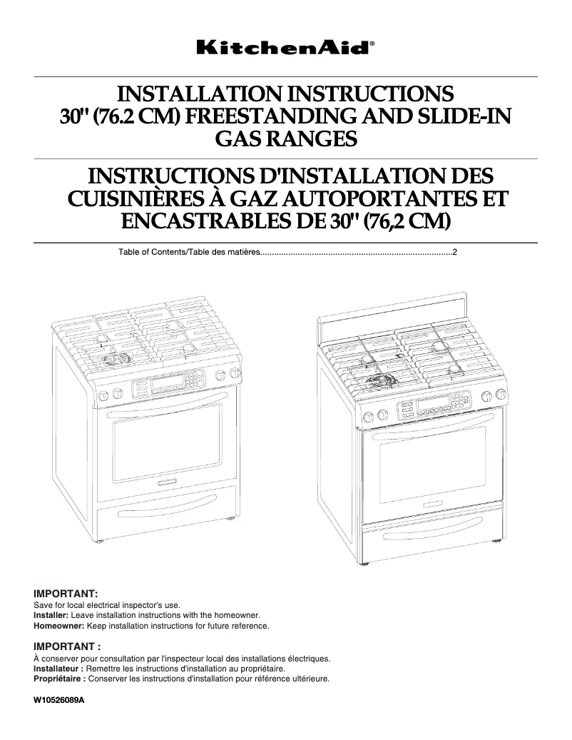 Page 1 de la notice Guide d'installation KitchenAid KGSS907SSS