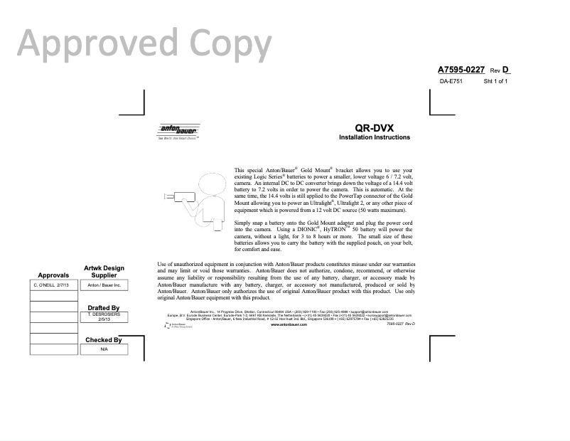 Page 1 de la notice Manuel utilisateur Anton/Bauer QR-DVX