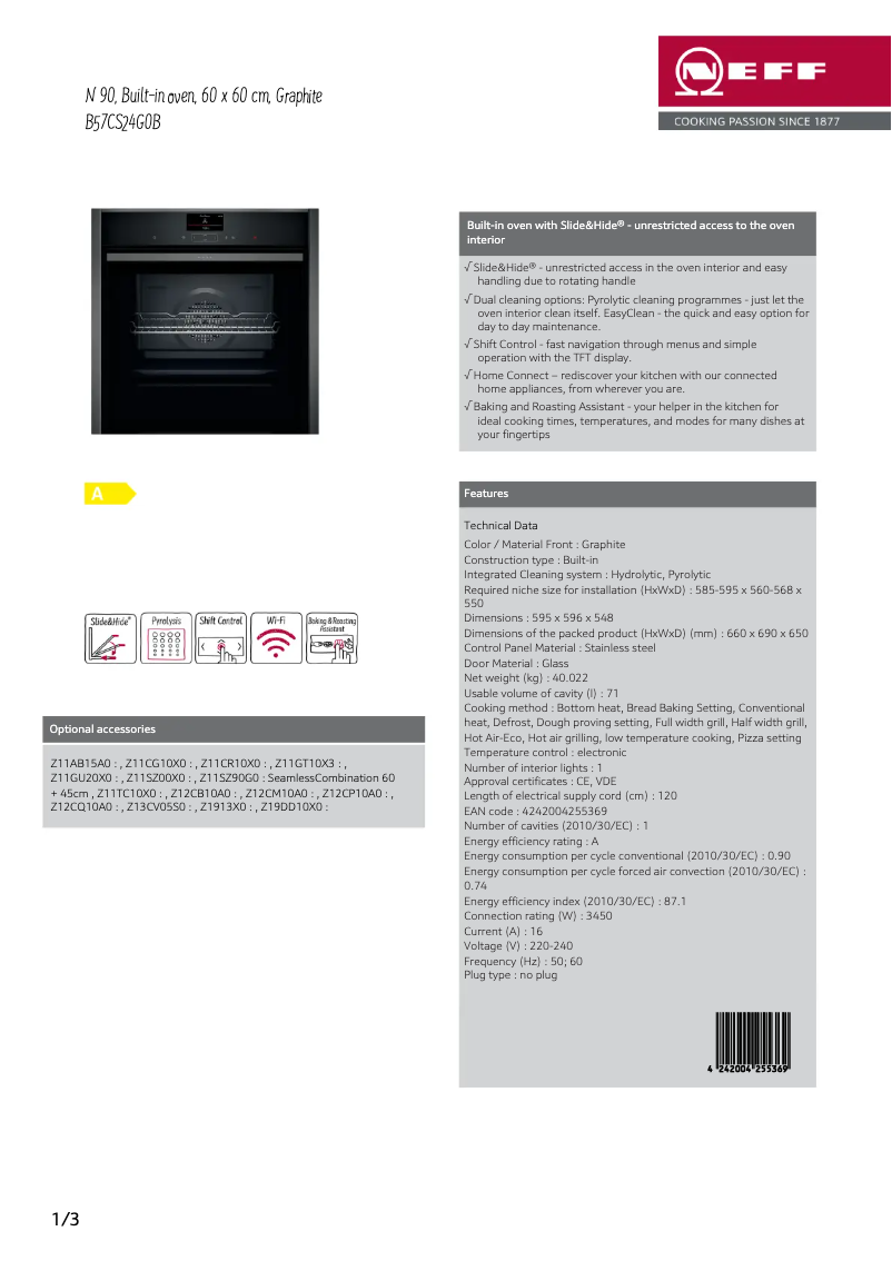 Page 1 de la notice Fiche technique Neff B57CS24G0B