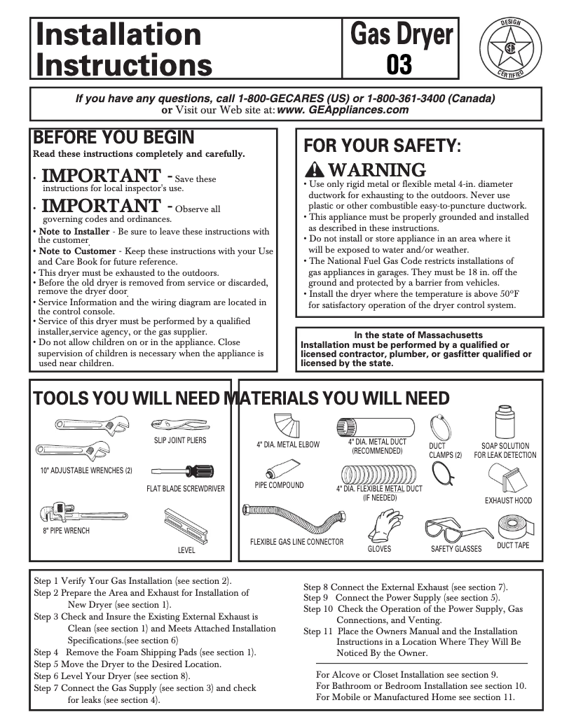 Page n°1 - Guide d'installation GE DCVH660GHGG