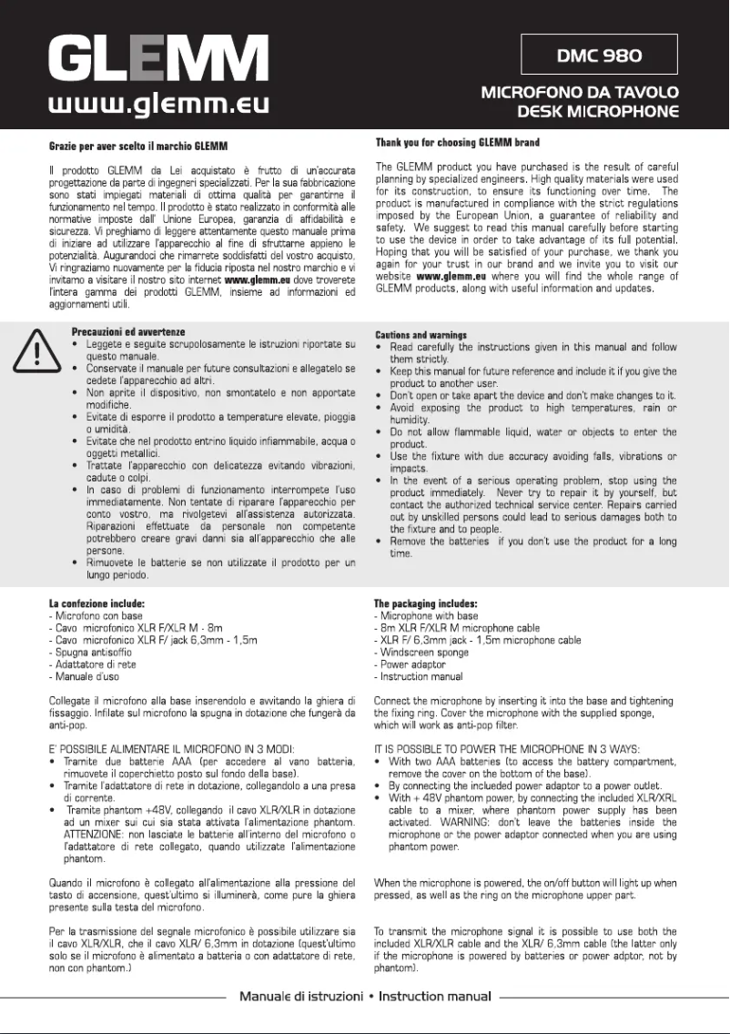 Page 1 de la notice Manuel utilisateur Glemm DMC 980