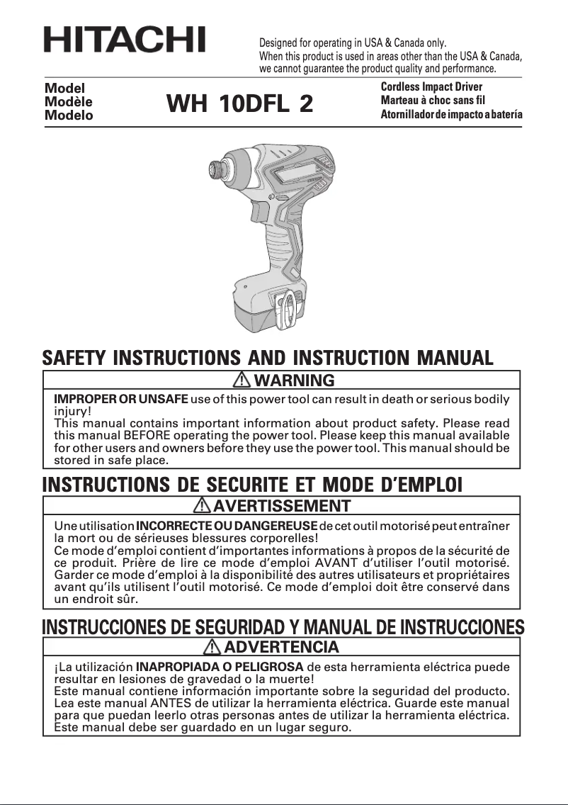 Page 1 de la notice Manuel utilisateur HiKOKI WH10DFL2
