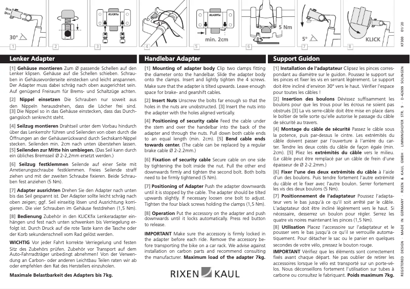 Image de la première page du manuel de l'appareil Handlebar Adapter