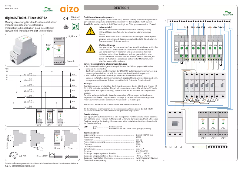 Page n°1 - Manuel utilisateur digitalSTROM DSF12