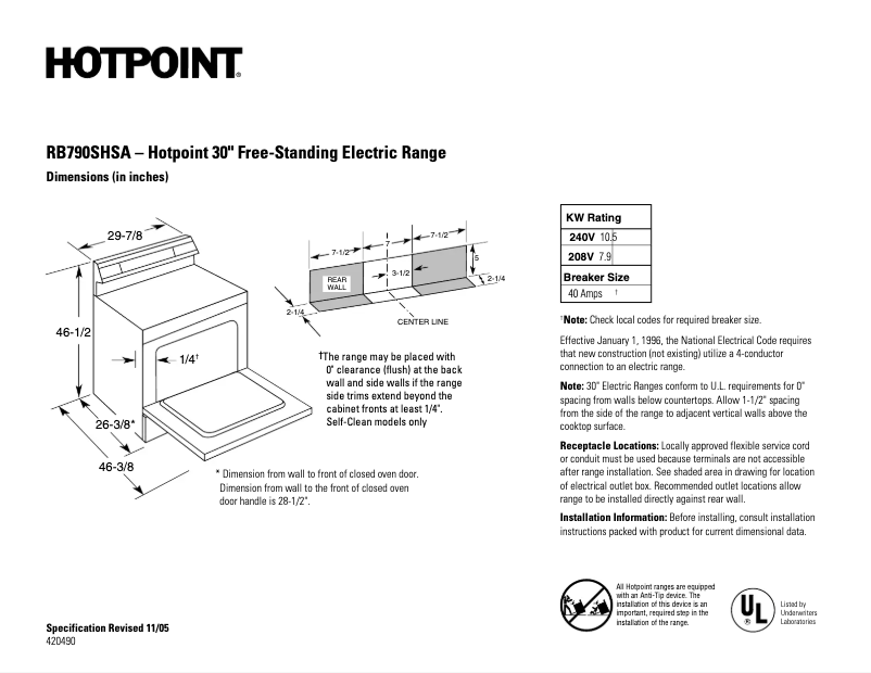 Page n°1 - Fiche technique Hotpoint RB790SHSA