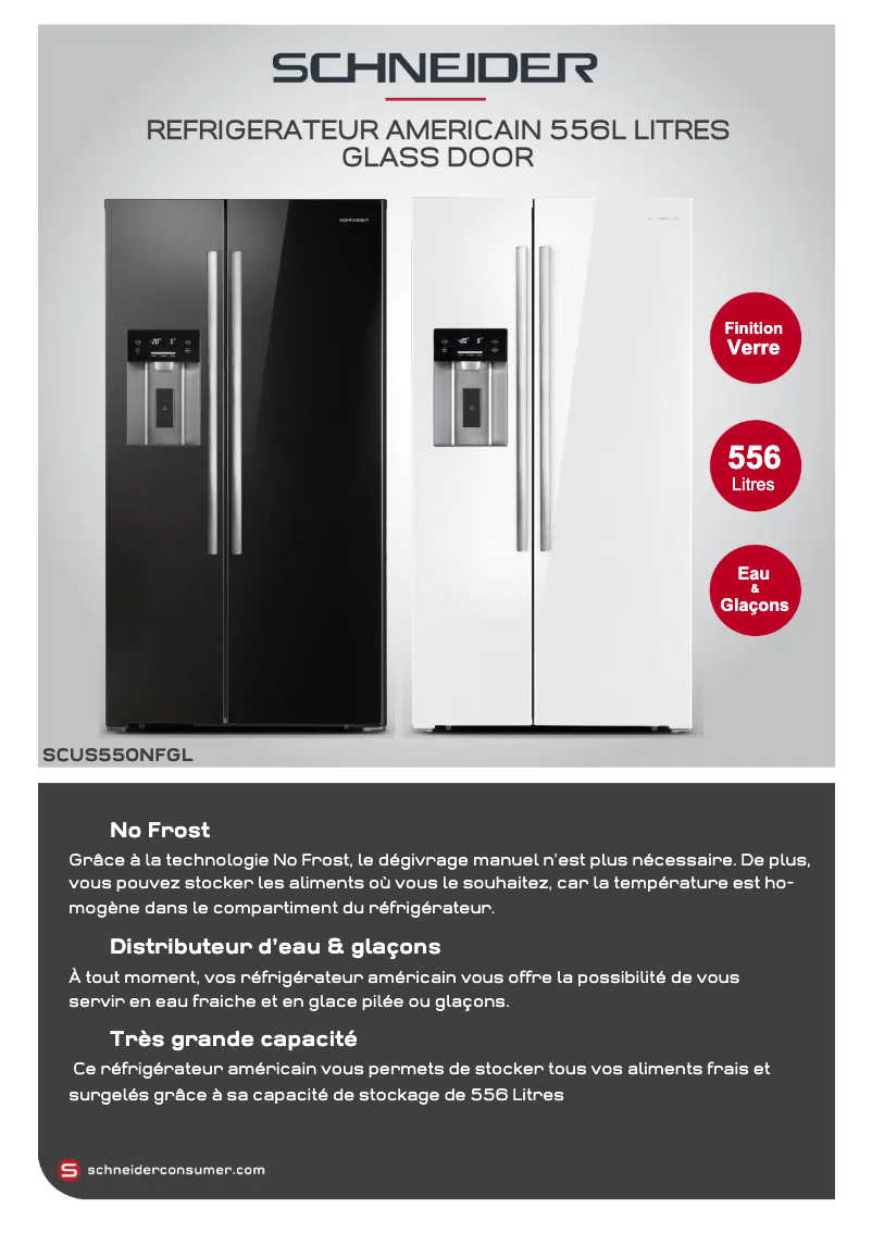 Page 1 de la notice Fiche technique Schneider SCUS550NFGLW