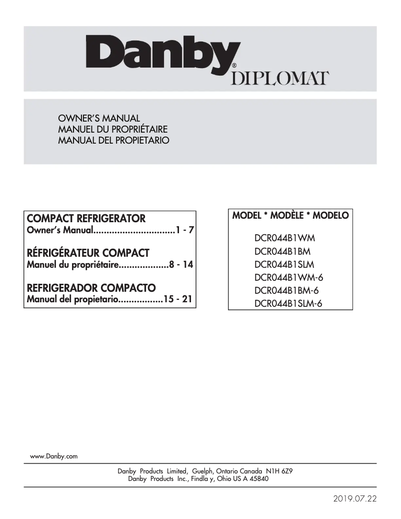 Page 1 de la notice Manuel utilisateur Danby DCR044B1WM
