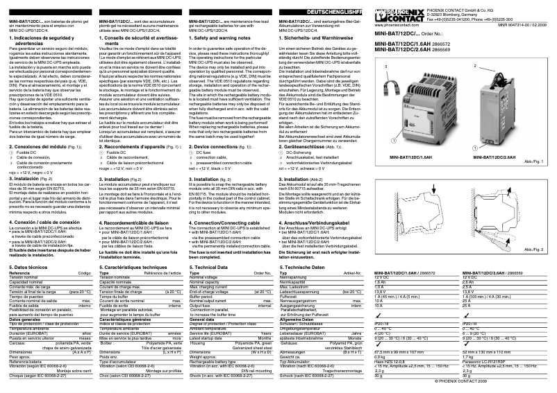 Page n°1 - Manuel utilisateur Phoenix Contact MINI-BAT/12DC/1.6AH