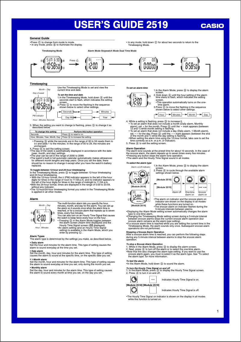 Page 1 de la notice Manuel utilisateur Casio Collection F-201W-1AEF