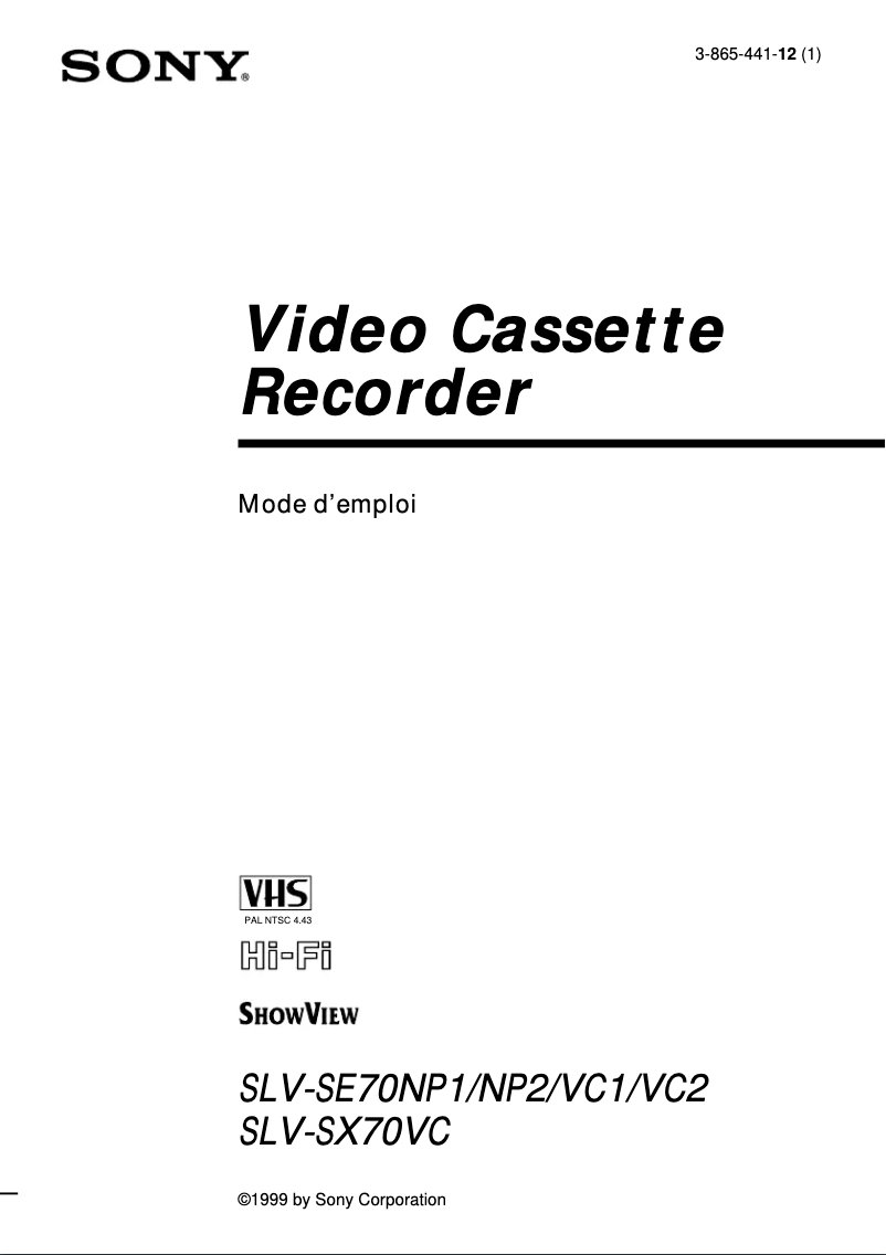Page 1 de la notice Manuel utilisateur Sony SLV-SX70VC