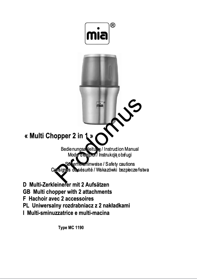 Image de la première page du manuel de l'appareil Multi Chopper 2 in 1 MC 1190