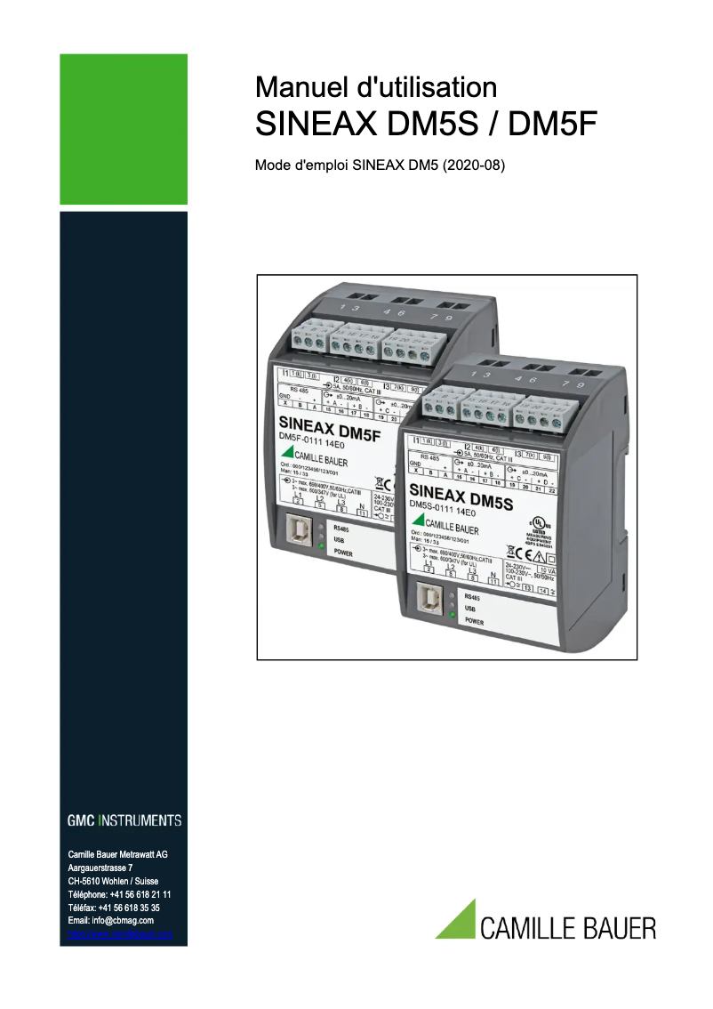 Page n°1 - Manuel utilisateur Camille Bauer SINEAX DM5S