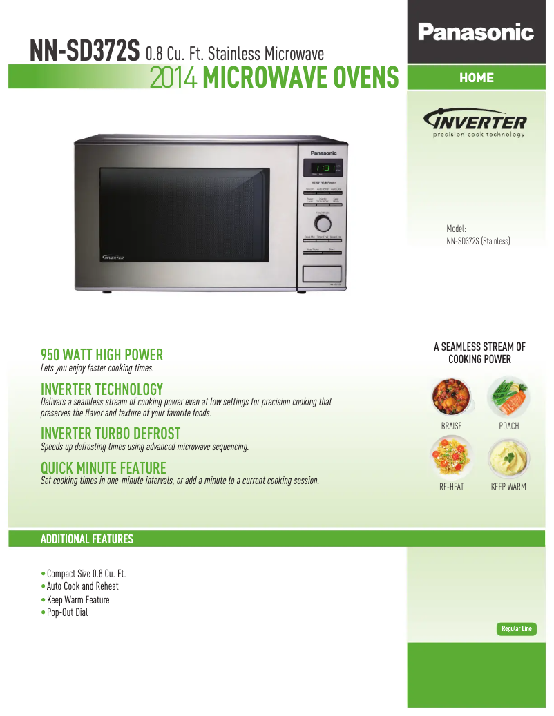 Page 1 de la notice Fiche technique Panasonic NN-SD372S