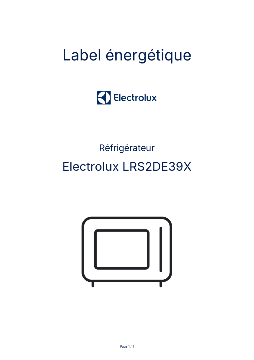Page n°1 - Label énergétique Electrolux LRS2DE39X