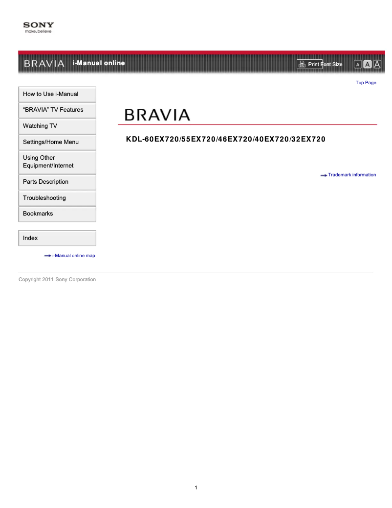 Page 1 de la notice Manuel utilisateur Sony KDL-32EX720