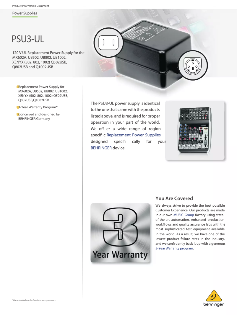 Page n°1 - Manuel utilisateur Behringer PSU3-UL