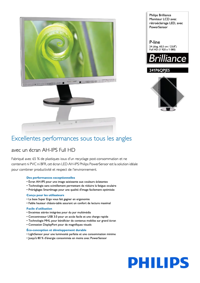 Page n°1 - Fiche technique Philips Brilliance 241P6QPJES