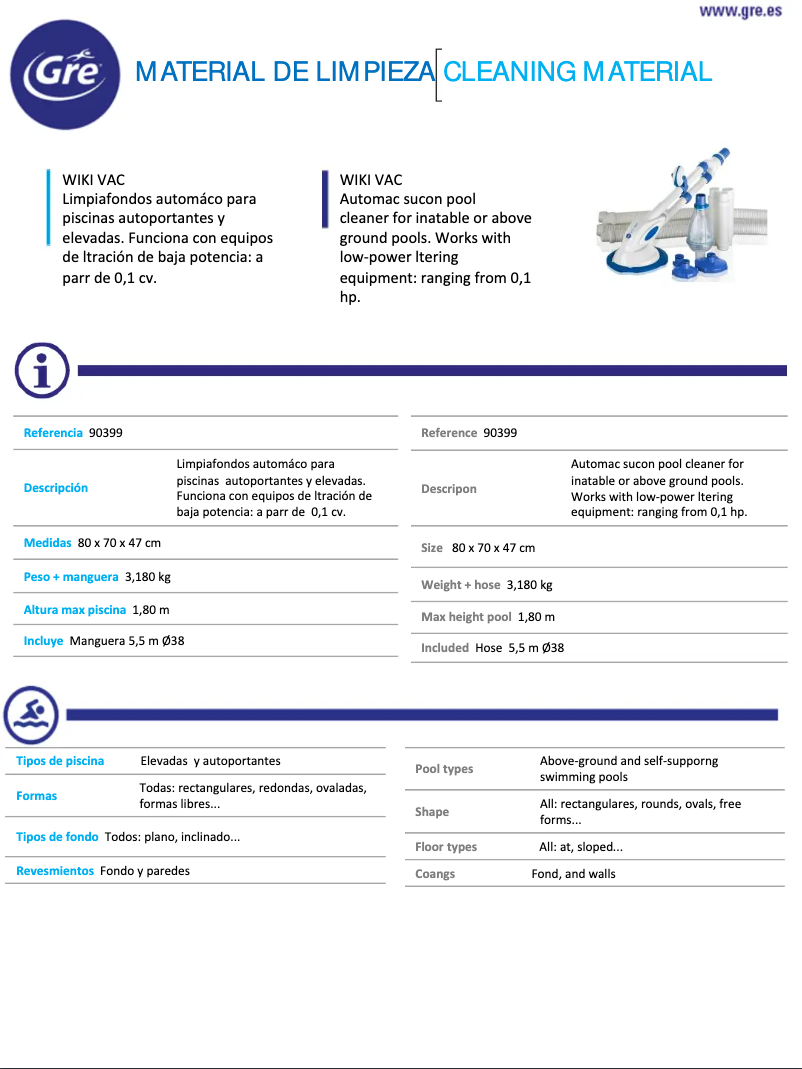 Page 1 de la notice Fiche technique Gre 90399