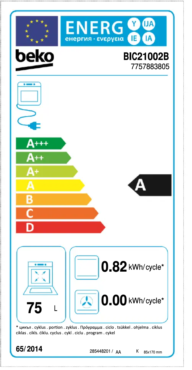 Page 1 de la notice Label énergétique Beko BIC21002B