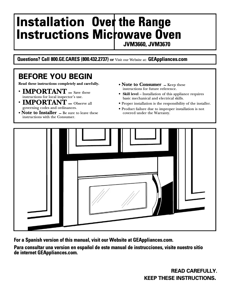 Page n°1 - Guide d'installation GE Profile JVM3660BD