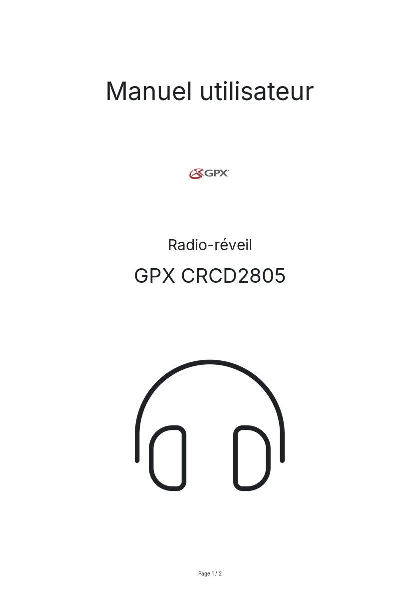 Page n°1 - Manuel utilisateur GPX CRCD2805