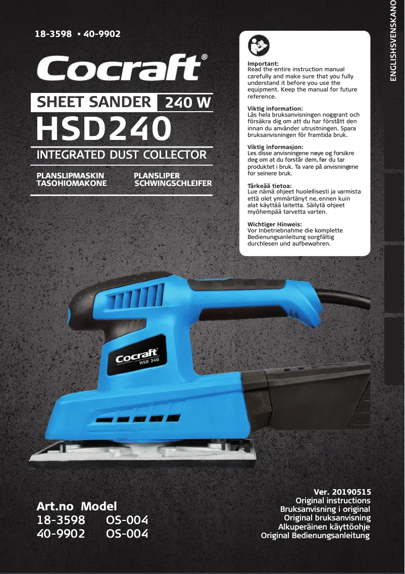 Page 1 de la notice Manuel utilisateur Cocraft HSD 240