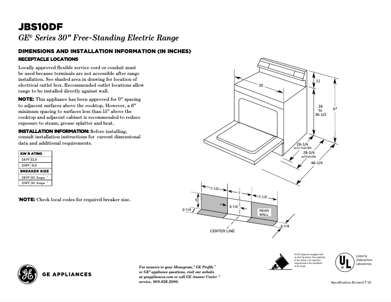 Page n°1 - Fiche technique GE JBS10DFCC