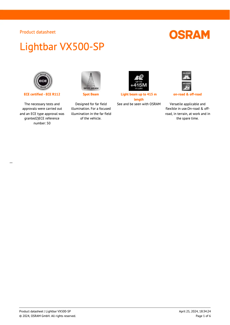 Page n°1 - Fiche technique Osram VX500-SP