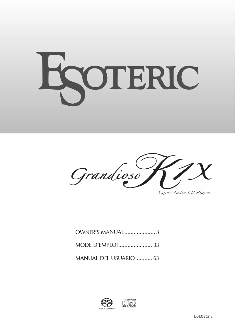 Page 1 de la notice Manuel utilisateur Esoteric Grandioso K1X