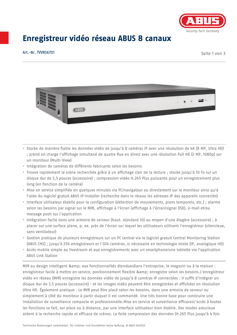 Image de la première page du manuel de l'appareil TVVR36701