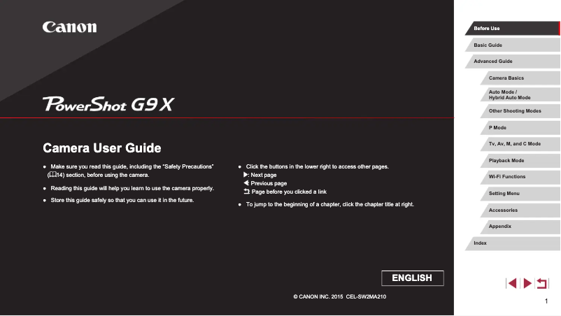 Page 1 de la notice Manuel utilisateur Canon PowerShot G9 X