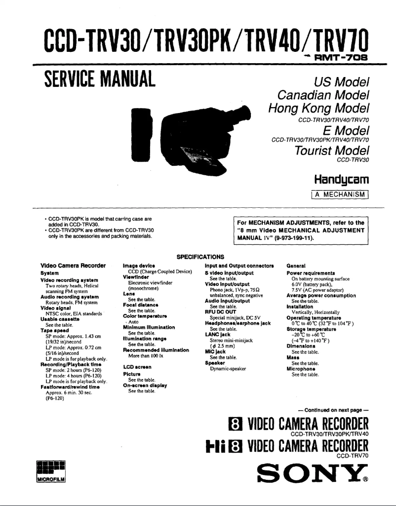 Page n°1 - Manuel utilisateur Sony CCD-TRV30