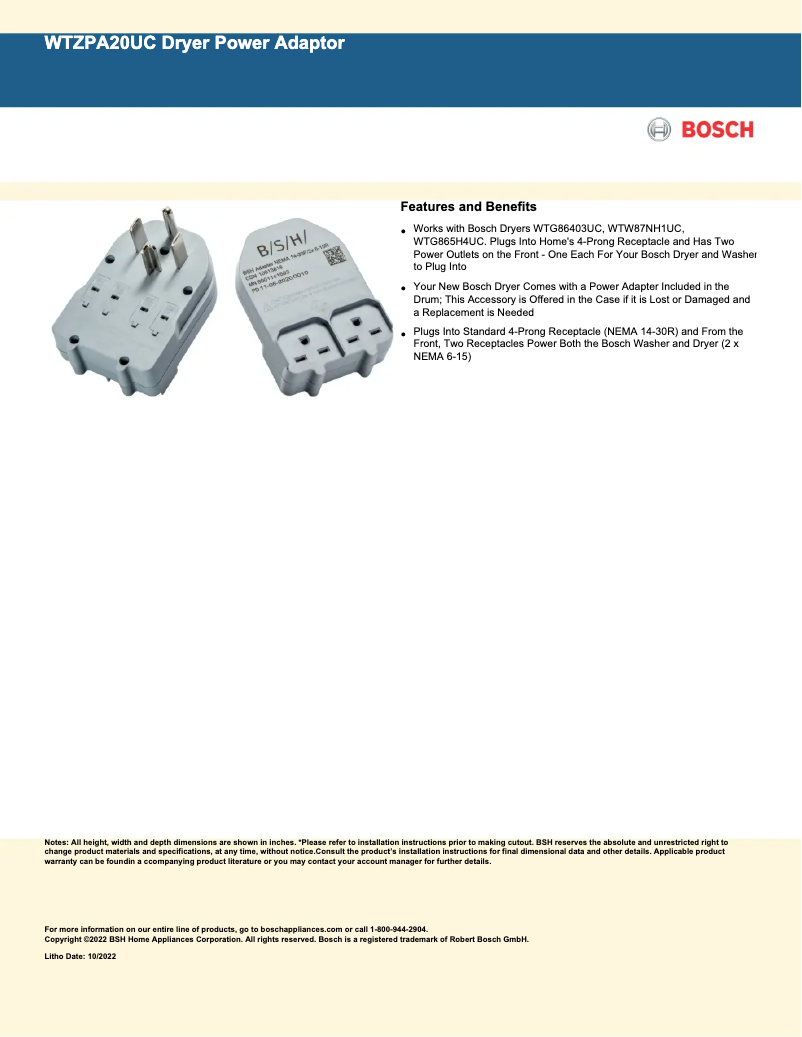 Page n°1 - Fiche technique Bosch WTZPA20UC