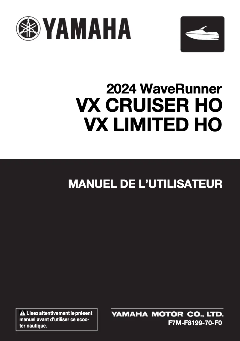 Page n°1 - Manuel utilisateur Yamaha WaveRunner VX Cruiser HO (2024)