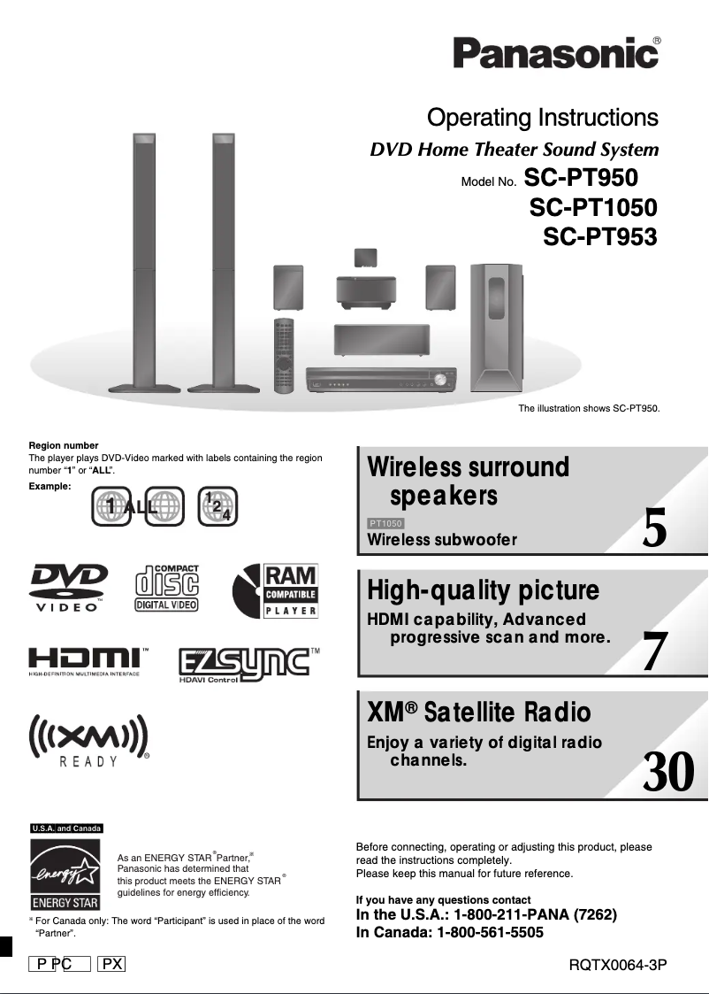Page 1 de la notice Manuel utilisateur Panasonic SC-PT950