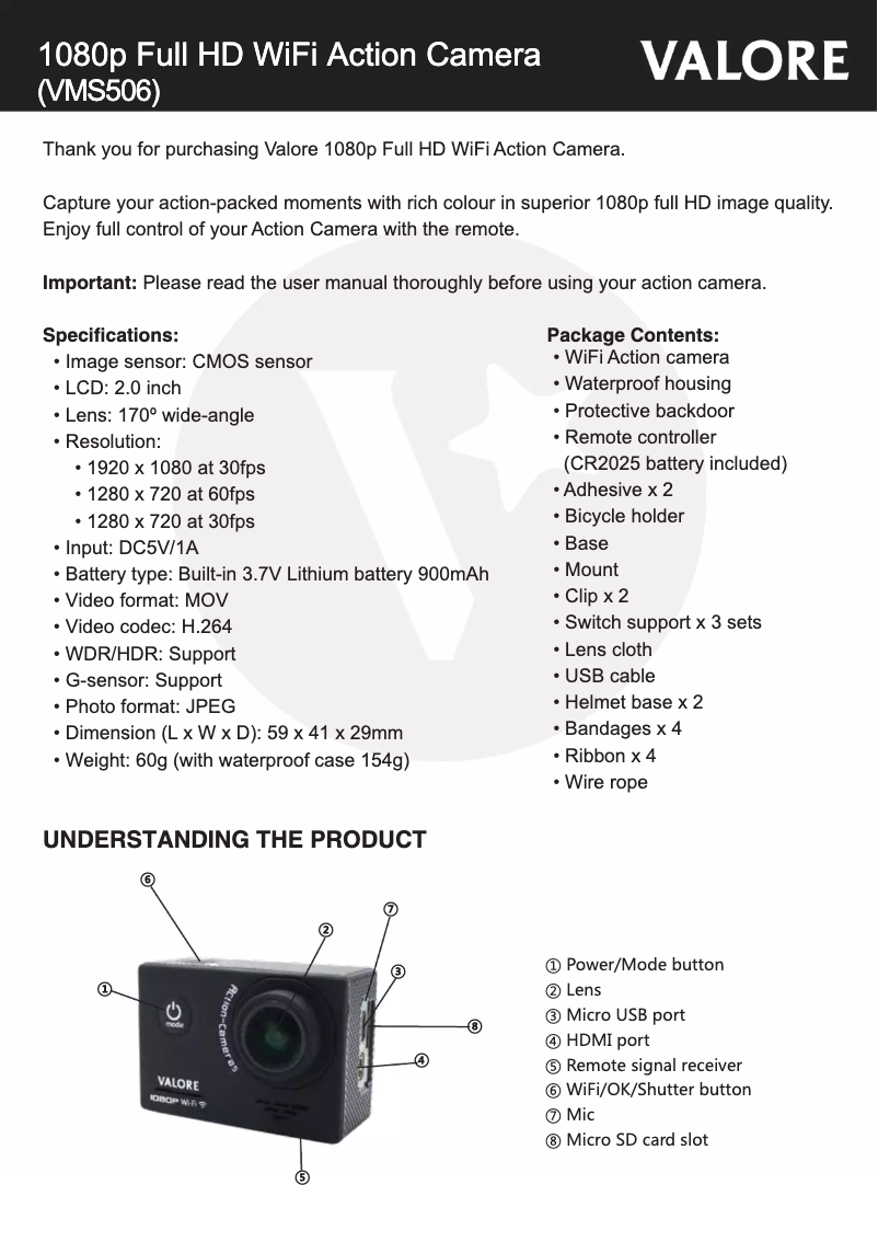 Page 1 de la notice Manuel utilisateur Valore VMS506