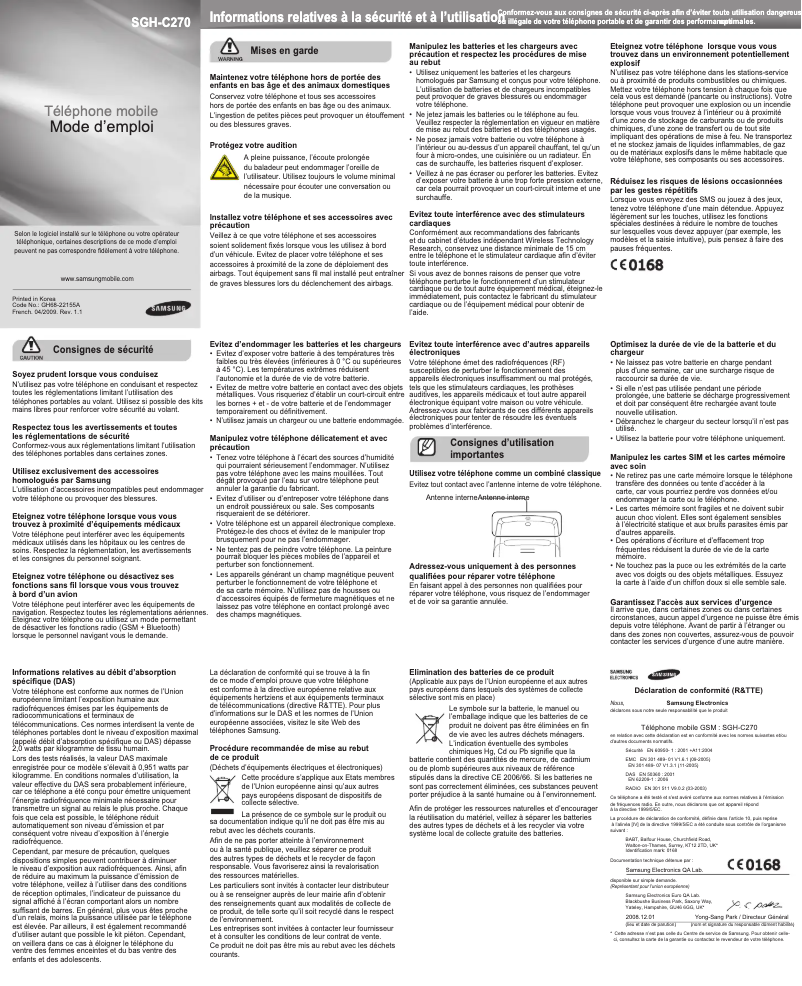 Page n°1 - Manuel utilisateur Samsung SGH-C270