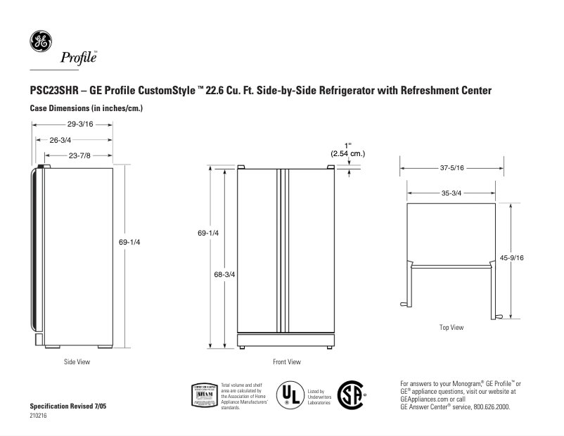Image de la première page du manuel de l'appareil Profile CustomStyle PSC23SHRSS