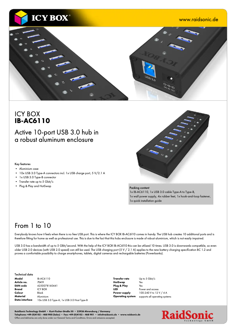 Página 1 del manual Ficha técnica Icy Box IB-AC6110